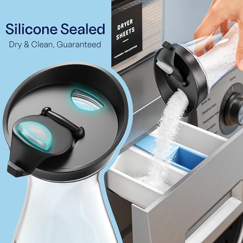 3+1+1 Pack Laundry Pods Container & Dryer Sheet Holder with Lid | 54OZ Soap Detergent Dispenser, Black Laundry Room Organization and Storage