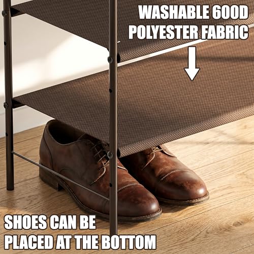 Simple Houseware 4-Tier Shoe Rack Storage Organizer, 12-20 Pair, Bronze | Space-Saving Shoe Shelf with Sturdy Metal Frame and Non-Woven Fabric Shelves for Entryway, Garage & Corridor