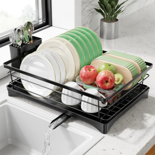 Dish Drying Rack, 12''W x 16''L, Black (Black | Stainless Steel)
