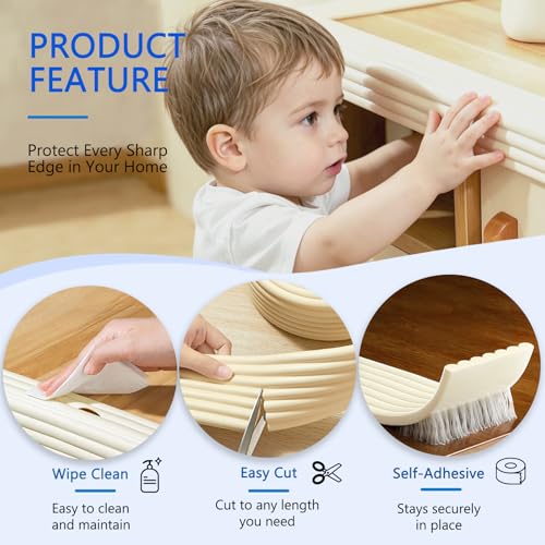 3.14in x 16.4ft Baby Proofing Corner & Edge Protector,Soft Foam Heavy-Duty Bumper with Strong Adhesive,Safety Guard for Furniture,Fireplace,Table,Desk and Cabinet(Brown)