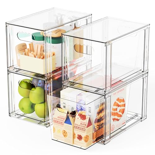 4 Pack Large Stackable Storage Drawers,Clear Acryl... (Clear | Acrylic)