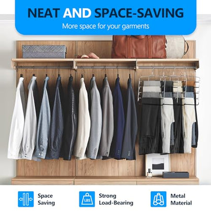Pants Hangers 4 Pieces,5 Tier Closet Organizers and Storage Clothes Hanger,Hangers Space Saving with Swing Arm,Multiple Metal Hanger Clothes Organization for Pants Trousers Jeans Leggings Slacks