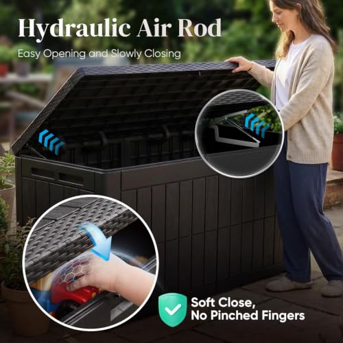 Quictent 120 Gallon Heavy Duty Resin Deck Box, Weatherproof Waterproof Outdoor Storage Bench, UV Resistant Lockable Container for Garden, Pool Supplies, Patio Cushions & Furniture Accessories