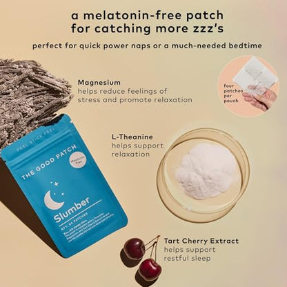 The Good Patch Slumber Sleep Patch (16 Total Patches) | Melatonin-Free Patch with L-Theanine, Magnesium and Tart Cherry for Bedtime, Relaxation, Overnight Wind Down and Rest