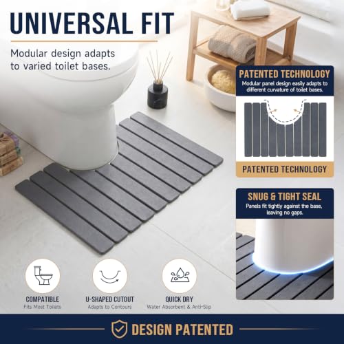 Foldable Diatomite Stone Toilet Rug U-Shaped, 24"×15" Diatomite Bath Mat Toilet with Non-Slip Rubber Base Super Absorbent Fast Drying U Shaped Toilets Mat for Bathroom Home Dark Grey