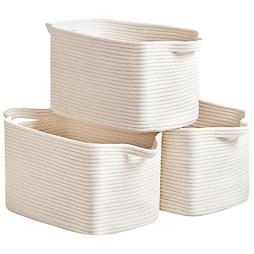 Cotton Rope Basket Set of 3 (15"x10.2"x9.1") - Rec... (White | Cotton Iron)