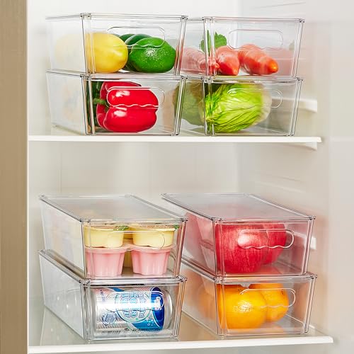Vtopmart 8pcs Clear Stackable Storage Bins with Lids | BPA-free food-grade PET, Stackable with Lids Included, Easy to Move, For Fridge Freezer Pantry Cabinet Kitchen Organization