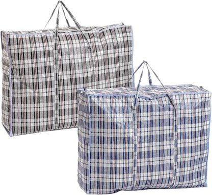 Laundry Bags Set of 2 Large Plastic Checkered Storage Laundry Shopping Bags with Zipper and Handles! Great for Travel,Laundry,Shopping,Storage,Moving. Multicolor