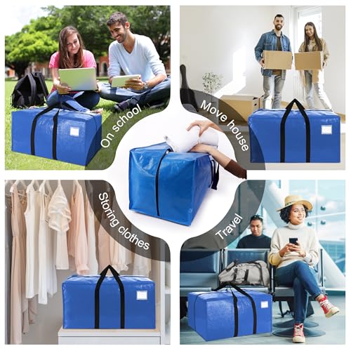Heavy Duty Extra Large Moving Bags W/Backpack Straps - Strong Handles & Zippers, Storage Totes For Space Saving, Fold Flat, Alternative to Box and Bin (Set of 6, Multicolor)