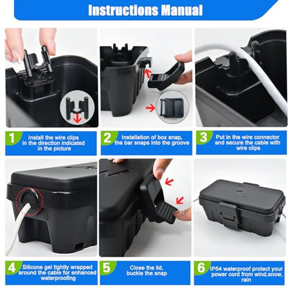 Small Weatherproof Electrical Connection Box(Inner 5.5 x 3 x 2.2inch),Outdoor Electrical Box,Waterproof Extension Cord Covers for Plug, Extension Cables, Holiday Lights,Black