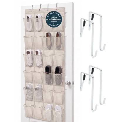 GORILLA GRIP Over the Door Shoe Organizer, 24 Large Breathable Mesh Pockets, Space Saving Hanging Storage Holder, Closet Rack Hanger Holds Up to 40 lbs, Hangs on Closets for Shoes, Accessories, Linen