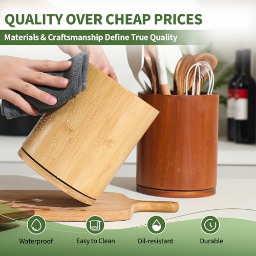 Wooden Utensil Holder, 360°Rotating 7.3'' Large Ut... (Bamboo | Wood)
