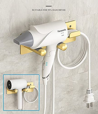 Hair Dryer Holder, Self Adhesive Blow Dryer Holder, Stainless Steel Hair Dryer Stand, Hair Dryer Holder Wall Mounted Compatible with Dyson Blow Dryer Gold