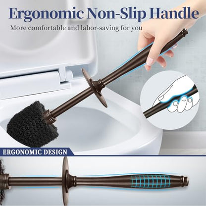 HAMITOR Toilet Bowl Brush Holder Set: 2 Pack Modern Deep Cleaning Bathroom Toilet Scrubber with Caddy for rv - Rim Decorative Accessories Cleaner Brushes for Toilet - Bronze1