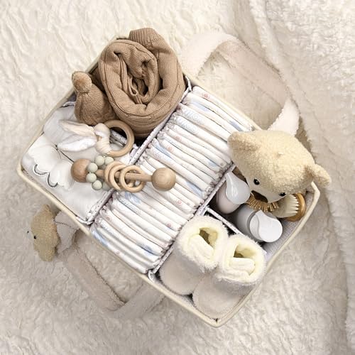 Baby Diaper Caddy Organizer with Handle, Boy & Girl Shower Gift Basket, Portable Diaper Storage Basket Bin for Wipes, Newborn Baby Essentials Registry Search Must Haves, Car Caddy Organizer