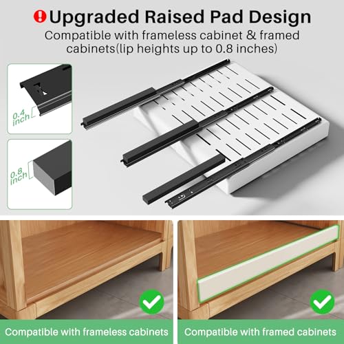 Pull out Cabinet Organizer, 2-pack, Expandable(12"-20") Heavy Duty Slide out Drawers Fixed with Adhesive Nano Film for Pots, Roll out Shelf Storage for Kitchen Base Cabinet Organization(3 Rails)