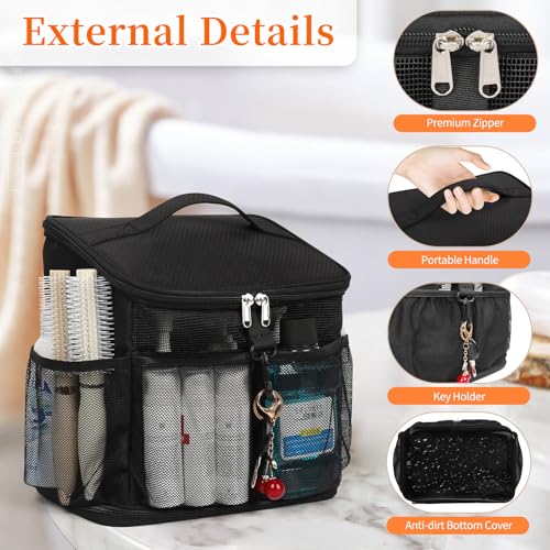 Shower Caddy Portable Mesh Shower Tote for Bathroom, Gym, Travel, Camping - Quick Dry Hanging Organizer Toiletry Bag with Handle for College Dorm Room, Men & Women