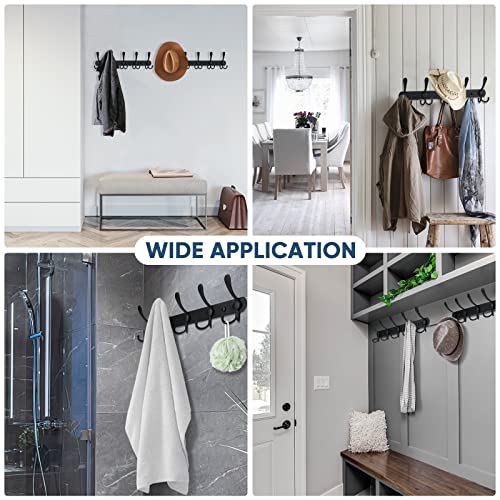 TICONN Wall Mounted Coat Rack, Five Heavy Duty Tri Hooks All Metal Construction for Jacket Coat Hat in Mudroom Entryway (Matte Black, 2-Pack)