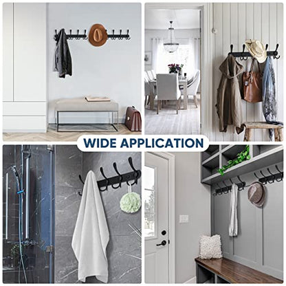 TICONN Wall Mounted Coat Rack, Five Heavy Duty Tri Hooks All Metal Construction for Jacket Coat Hat in Mudroom Entryway (Matte Black, 2-Pack)