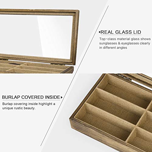 SRIWATANA Sunglasses Organizer, 6 Slots Eyeglass Holder, Carbonized Black | Wood Sunglass Storage Box with Clear Top Lid, Display Holder Case for Eyeglasses, Eyewear & Jewelry, Ideal Gift for Men Women
