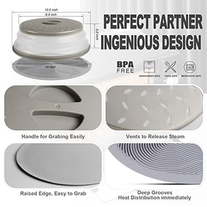 2 in 1, Aidacom Microwave Splatter Cover for Food & Silicone Microwave Mat, Mat as Bowl Holder, Trivet, Pot Holders, Drying, Baking, Utensils Rest for Kitchen Counter, Dishwasher Safe, Grey