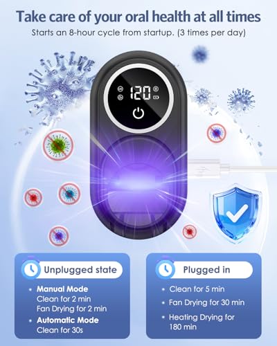 Toothbrush Sanitizer Holder, Upgraded UV Toothbrush Holder with Dual-Mode Clean & Fan Dry, LED Smart Screen, Auto-Inductive Cover, Toothbrush Wall Mounted Cleaner Organizer for Bathroom, Trip