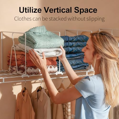 Wire Shelf Dividers for Closet: Tall 10.6in x Deep 12in, 8 Pack | Wire Shelves Organizer for Closet - Adjustable Purse Organizer for Clothes, Sweater, Towels Jeans - Metal Pantry Separators