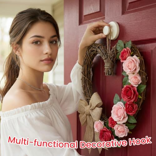 Suction Cup Hooks for Shower & Bathroom Towel Holder 4-Pack (Beige) | Removable Towel Hooks for Bathroom Window Glass Door Wall, or Mirror Bath Robe Looafh Wreath Hook for Hanging