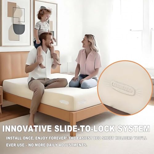 Bed Sheet Holder for Box Spring Mattress Clips 4 Pack Corner Grippers, Locks Tight & Keep Fitted Sheet Stay in Place, NOT for Adjustable/Electric Beds, Platform Beds Or Foldable Futons