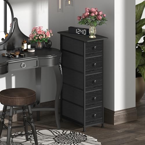 Narrow Dresser Vertical Slim Dresser Chest of Draw... (Charcoal Black | Engineered Wood)