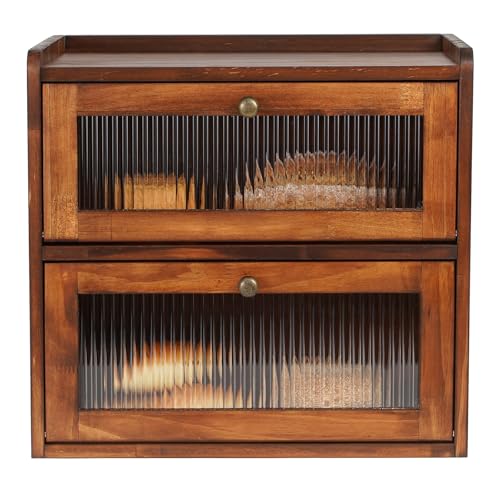 Bread Box for Kitchen Countertop Wooden Bread Stor... (Brown | Pine wood)