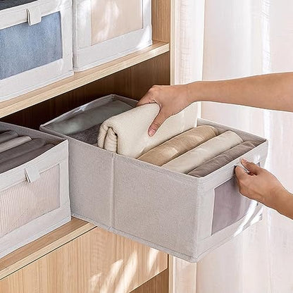 Pradnel Linen Closet Organizers And Storage, 4 Pack Storage Bins Baskets for Organization Foldable Organizer with Clear Window Organizing Clothing, Jeans, Shelves