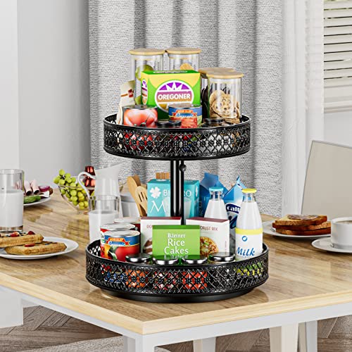 Lazy Susan Organizer 2 Tier - Turntable Spice Rack... (2 Tier Black | Metal)