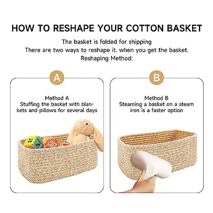 MiniArk Small Storage Baskets for Organizing | Closet Organizer Bins | Shelf Toy Basket | Woven Rope Baskets | Cube Decorative Box | Shallow Basket | L11.5xW7.5xH4.7| Brown