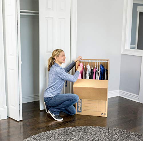 Bankers Box 3-Pack Tall Wardrobe Moving Boxes, 24" x 24" x 40" | Move hanging clothes from closet to truck with wardrobe boxes that reduce folding, wrinkles, and repacking.