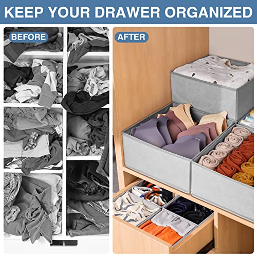 Drawer Organizer Clothes 12 Pack, Dresser Organizer for Nursery Bedroom Closet Organization and Storage - Baby Clothes Organizer Bins - Drawer Divider for Sock Underwear Bra Ties (Grey)