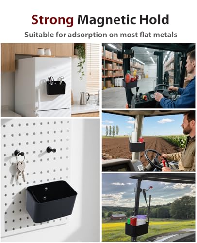 Magnetic Storage Box Organizer for Flat Metal Fridge Tractors | Lightweight Magnetic Cup Holder Magnet Organizer Holds Phone Sunglasses Key Tissue Fit Golf Cart Forklift Tractor School Bus