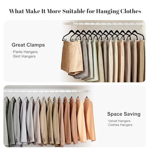 HOUSE DAY Skirt Hangers 24 Pack, Velvet Pants Hangers with Adjustable Clips | Black, Space Saving Slim Shorts Hanger, Heavy Duty Non Slip Clip Hanger for Pants, Skirts, Shorts - 0-15inch Movable Clips