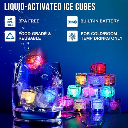 Light Up Led Ice Cubes - 24 Pack Multi Color Glow in the Dark, Reusable Flashing Ice Cubes for Club Bar Party Wedding Decor, IP67 Waterproof