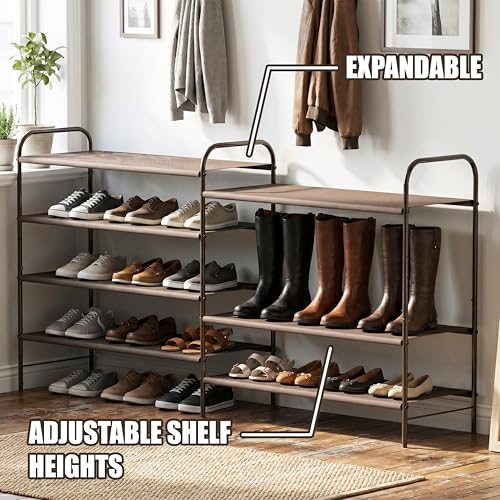 Simple Houseware 4-Tier Shoe Rack Storage Organizer, 12-20 Pair, Bronze | Space-Saving Shoe Shelf with Sturdy Metal Frame and Non-Woven Fabric Shelves for Entryway, Garage & Corridor