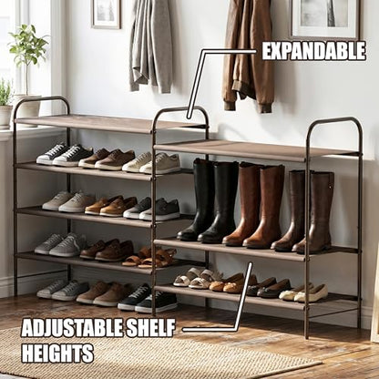 Simple Houseware 4-Tier Shoe Rack Storage Organizer, 12-20 Pair, Bronze | Space-Saving Shoe Shelf with Sturdy Metal Frame and Non-Woven Fabric Shelves for Entryway, Garage & Corridor