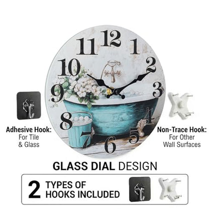 10 Inch Bathroom Wall Clock Rustic Waterproof Glass Wall Clock | Shower Room Pool Patio Garden
