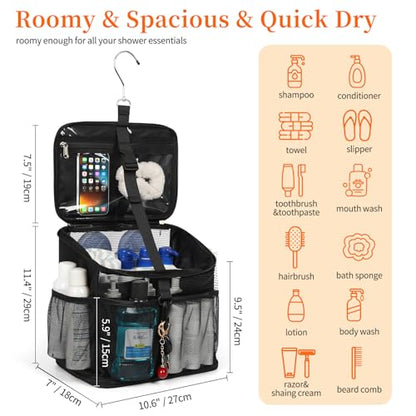 Shower Caddy Portable Mesh Shower Tote for Bathroom, Gym, Travel, Camping - Quick Dry Hanging Organizer Toiletry Bag with Handle for College Dorm Room, Men & Women