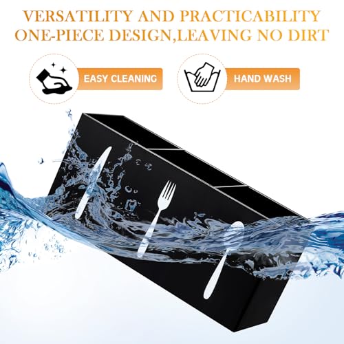 Suzile Acrylic Cutlery Storage Organizer Bin Silverware Caddy Countertop Knife Spoon and Fork Holder Kitchen 3 Section Tableware Storage Box for Cabinet Indoor Home Flatware Dining Room (Black,M)