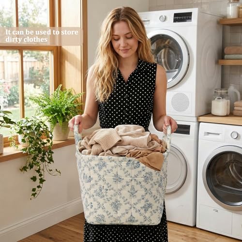 Floral Fabric Storage Basket Car Interior Storage Basket Underwear Sundries Laundry Baskets Supplies Home Organizer Bag (blue 2)