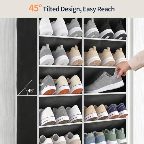 Yecaye 30 Pairs Over the Door Shoe Organizer, Large Capacity Hanging Shoe Rack for Door Hanger with Deep Pockets, Heavy Duty 10 Tier Shoe Holder for Sneakers Boots Heels College Dorm Essentials, Black