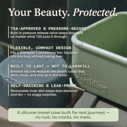 The Earthling Co. Leakproof Soap Case for Travel - Compact Portable Silicone Container with Removable Soap Dish for Drainage, Lightweight Shampoo and Conditioner Bar Holder for Shower Toiletries