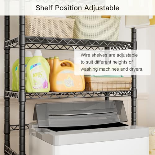 U11 Mini Over Washer and Dryer Shelves, 3 Tiers Laundry Room Storage and Organizer Standing Shelf, Metal Freestanding Clothes Drying Rack, 28.3”W x 19.7”D x 77.6”H, Black