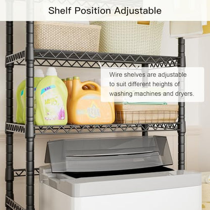 U11 Mini Over Washer and Dryer Shelves, 3 Tiers Laundry Room Storage and Organizer Standing Shelf, Metal Freestanding Clothes Drying Rack, 28.3”W x 19.7”D x 77.6”H, Black
