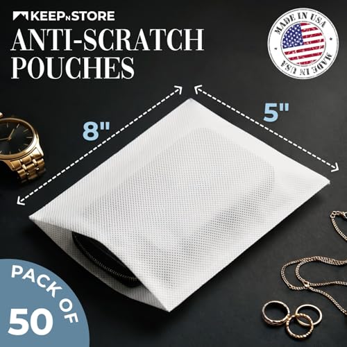 Pack of 50 Anti-Scratch Pouches, 5" x 8" Protective Dust Bags for Handbags, Shoes, and Accessories - Made in USA Purse Dust Bag for Storage - Soft, Breathable Cloth-Like Shoe Storage Bag